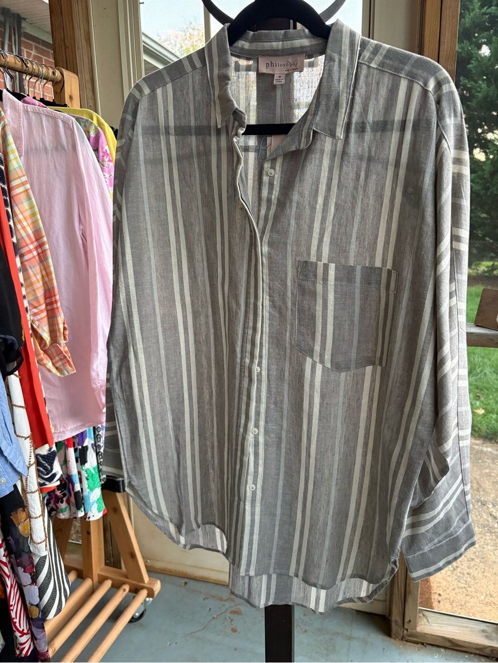 Philosophy Republic Clothing Striped Linen Blend Button Down Shirt M NWT